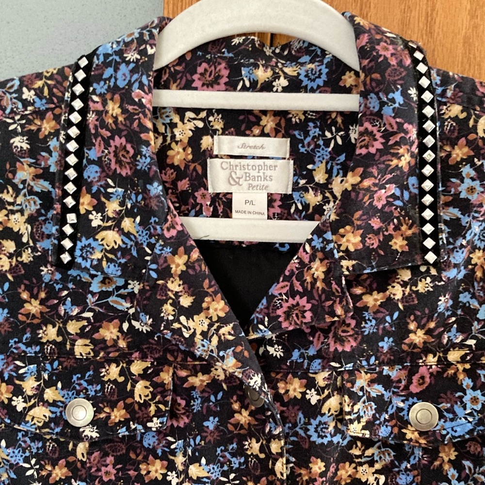 Christopher & Banks Black and Blue Jean Jacket with Embellished Collar
